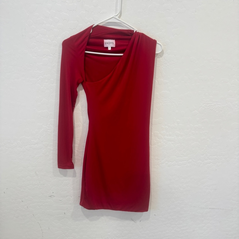 SNDYS Dany Mini Dress Womens Small Red One Shoulder Fitted Party